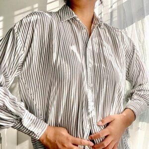 Forever 21 White Button-Down Shirt with Black Pinstripes